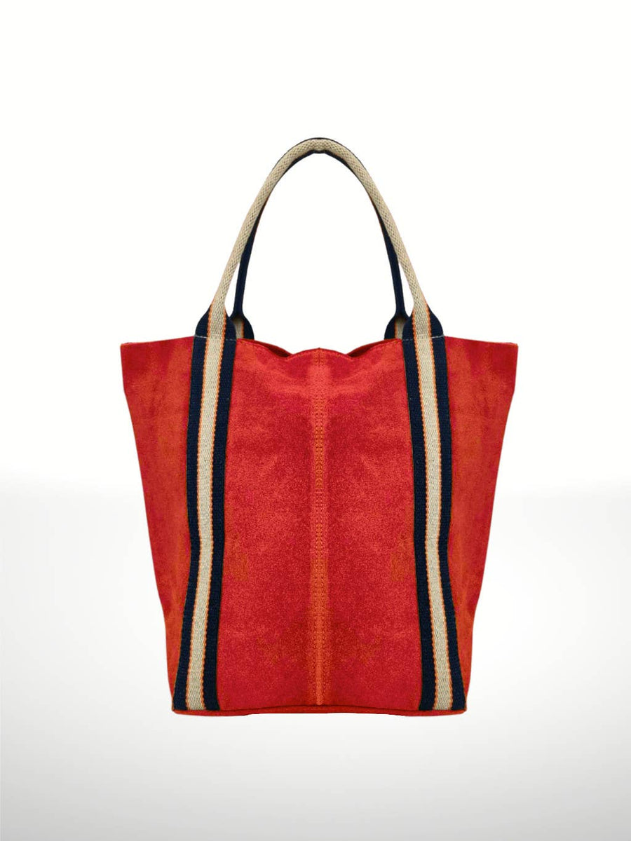 Bright Red Suede Stripe Leather Bag