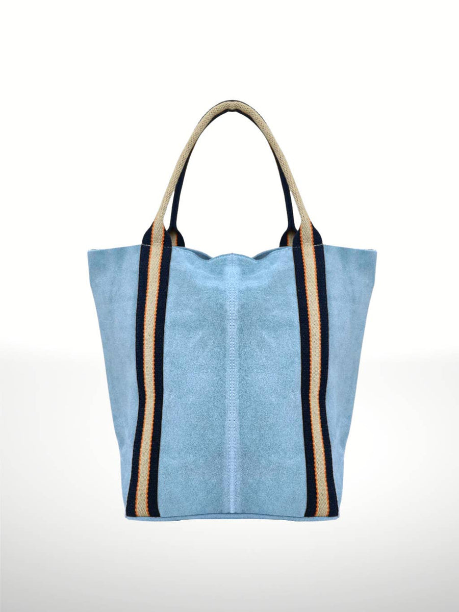 Light Blue Suede Stripe Leather Bag
