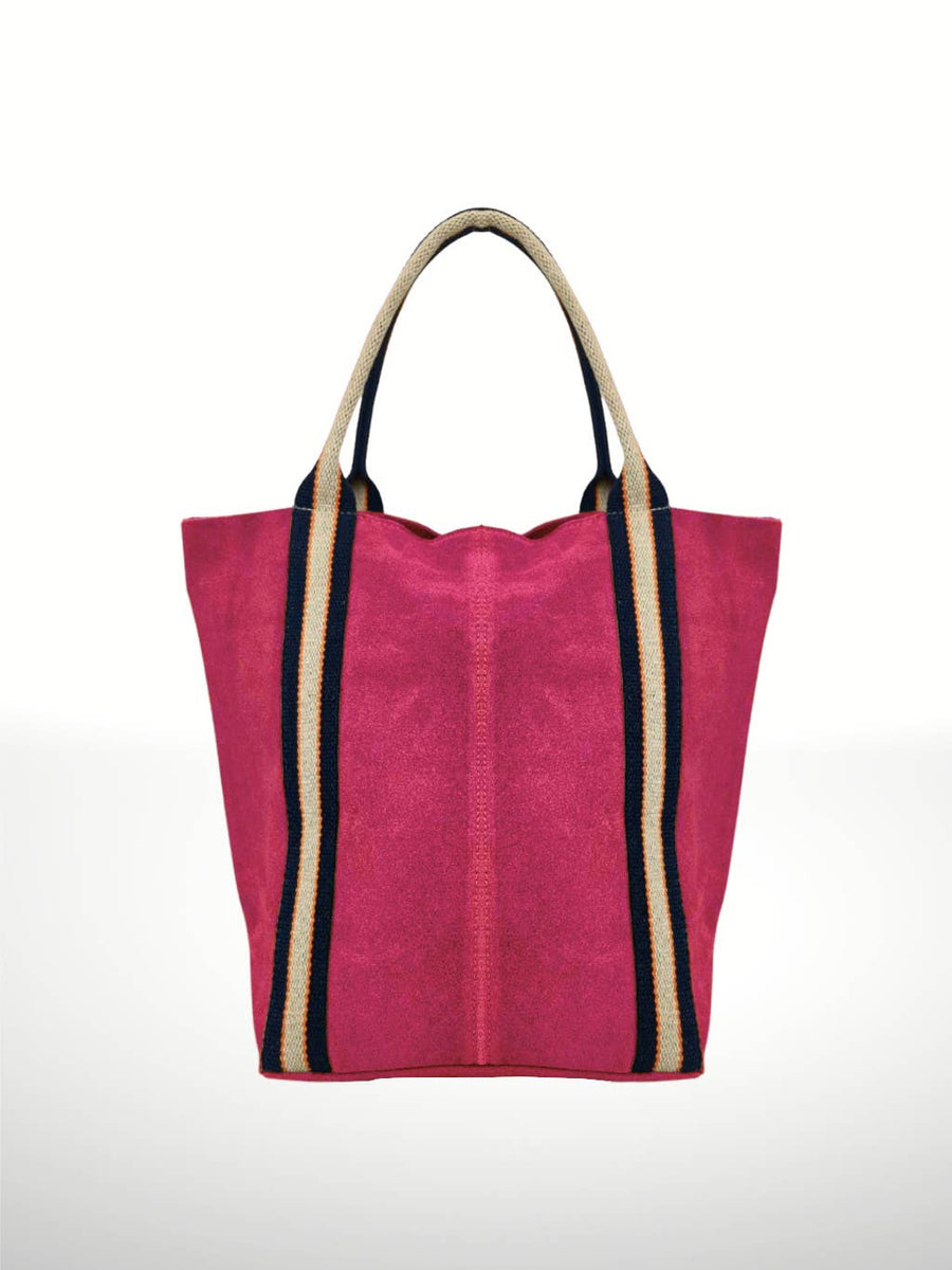 Fuschia Suede Stripe Leather Bag