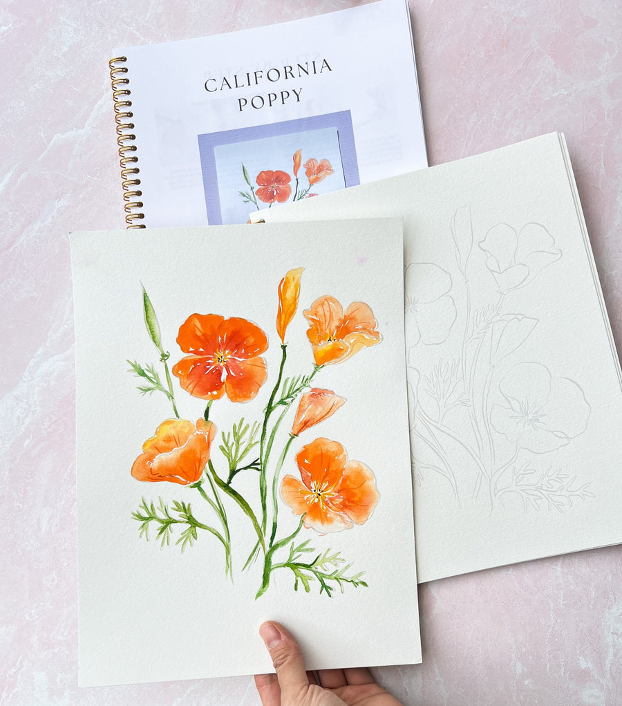 Saturday Floral Series: California Poppy & Rose Watercolor on May 18th, 2024, 11:30am - 1pm