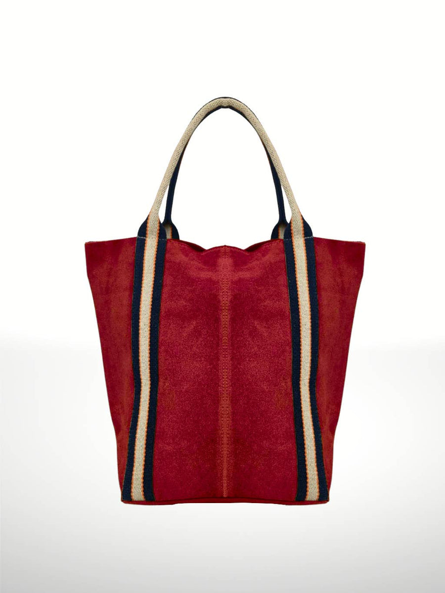 Deep Red Suede Stripe Leather Bag