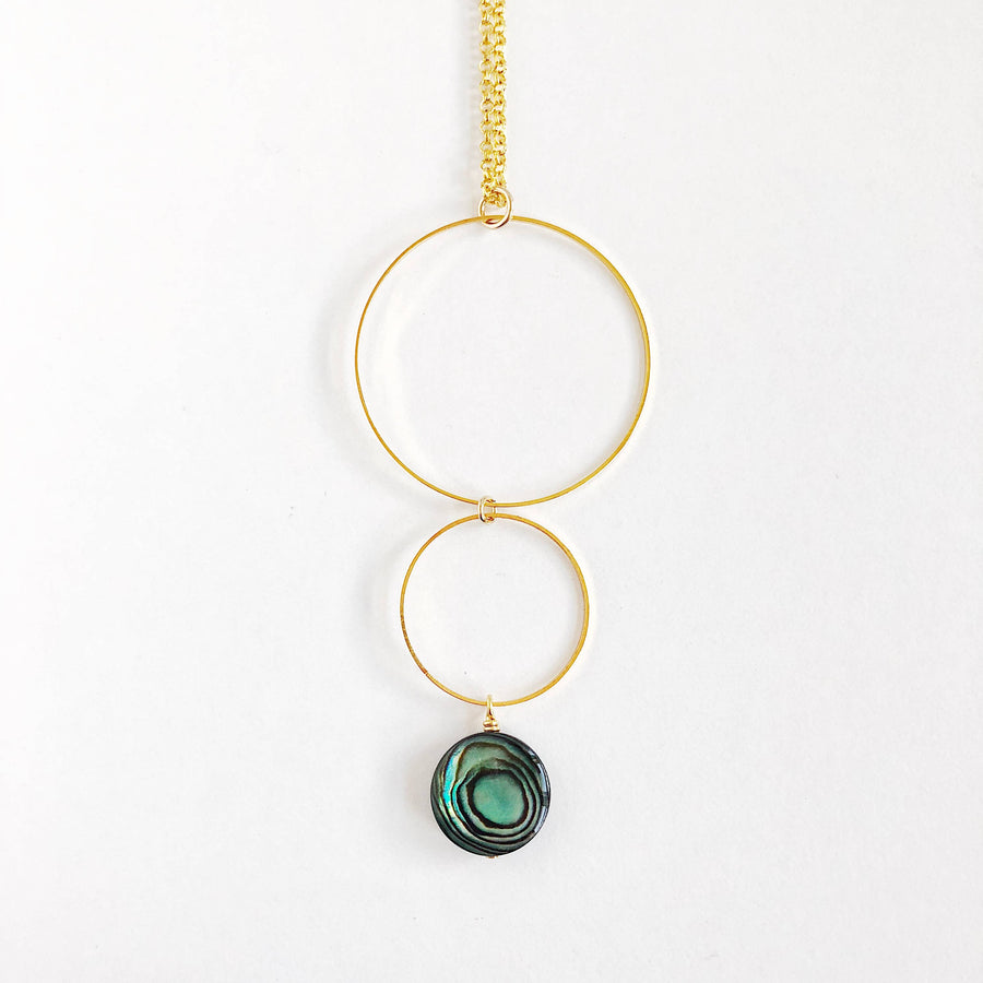 Lightweight Abalone And Brass Circles Necklace