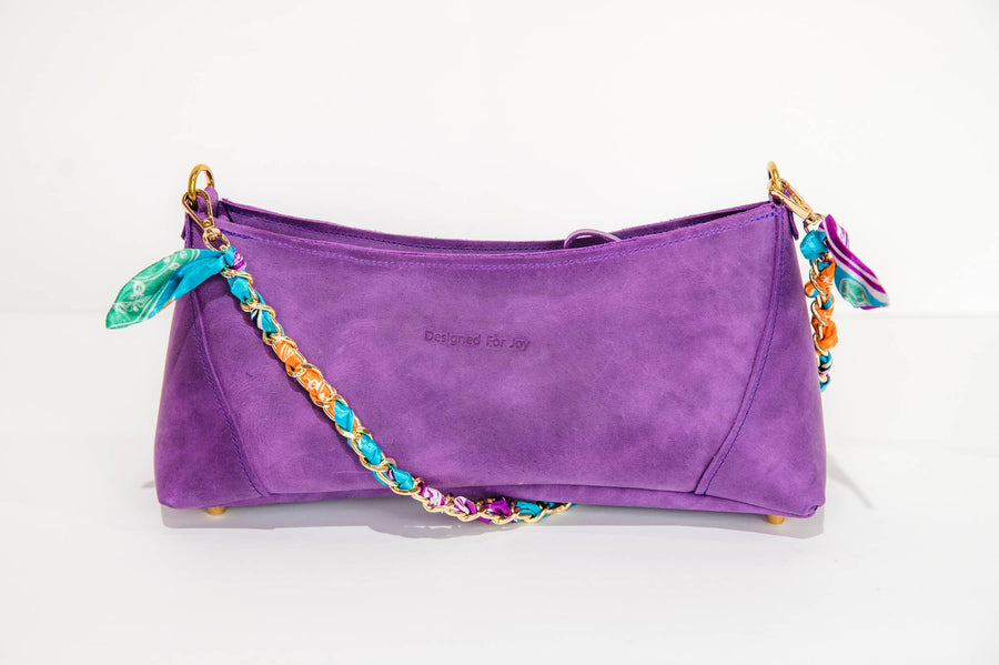 Scarf Chain Birdie Leather Handbag: Purple