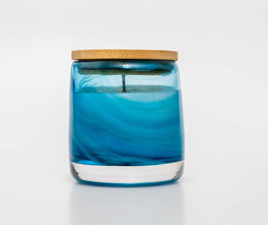 Hand Blown Glass Candle Blue Swirl