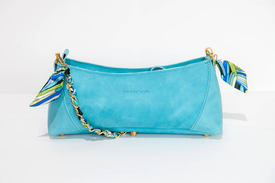 Scarf Chain Birdie Leather Handbag: Aqua