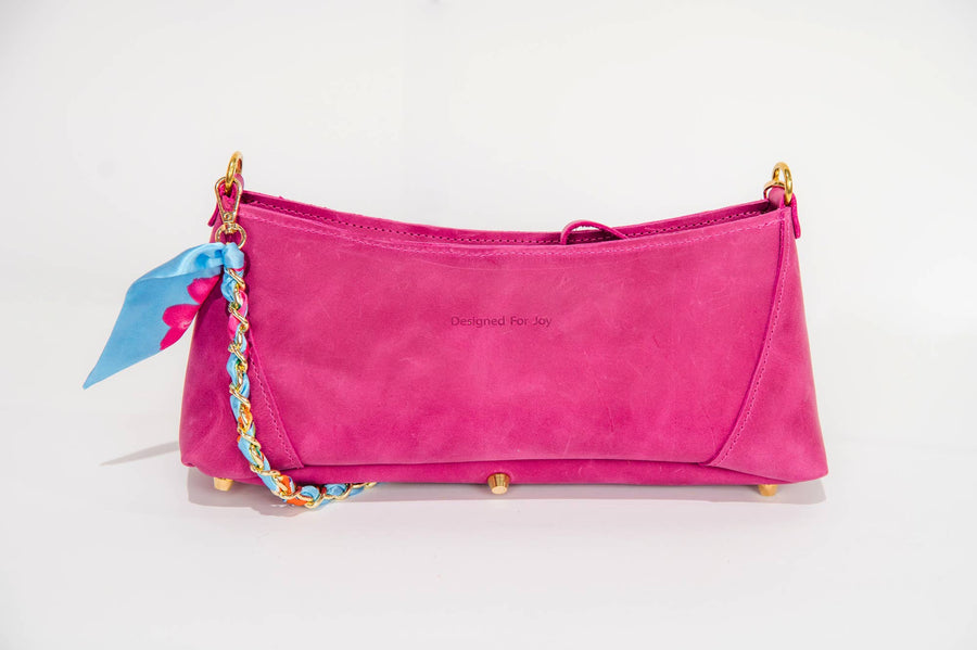Scarf Chain Birdie Leather Handbag: Pink