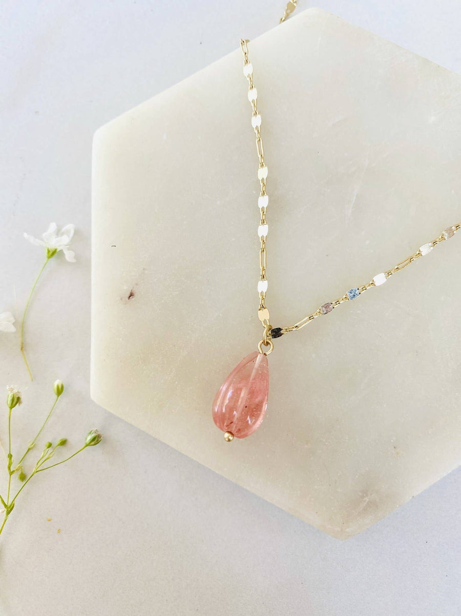 Rosy Quartz Teardrop Necklace