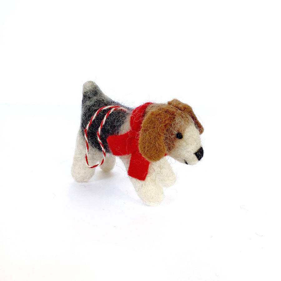 Handmade Dog with Red Scarf Wool Ornament