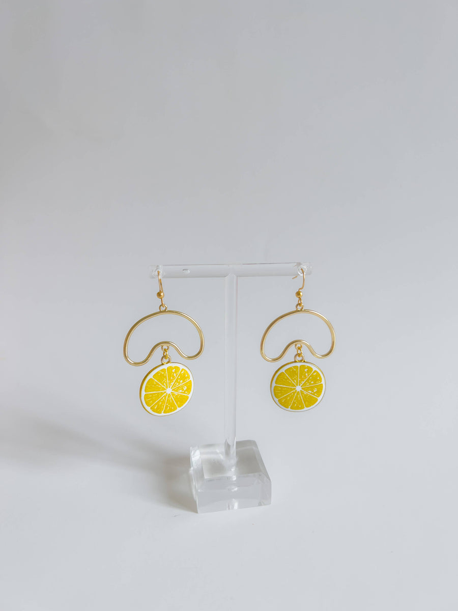 Lemon Dangle Earrings with Abstract Hoops