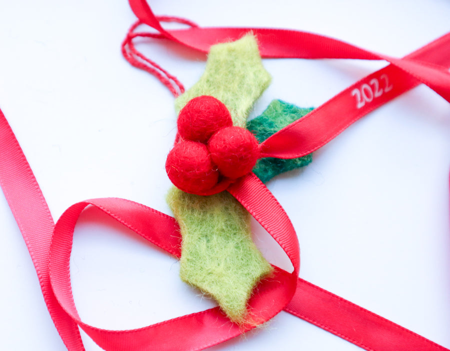 Handmade Felt Mini Holly Sprig Ornament