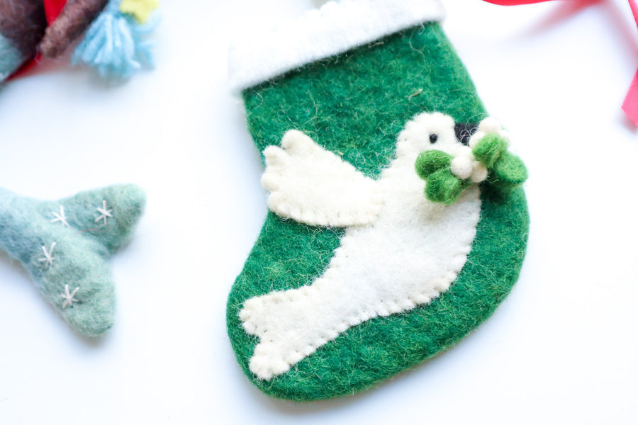 Handmade Felt Dove Mini Stocking Ornament