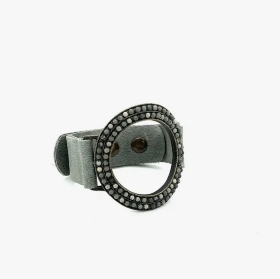 Open Circle Leather Bracelet (Soft Grey w/ Multi Grey)