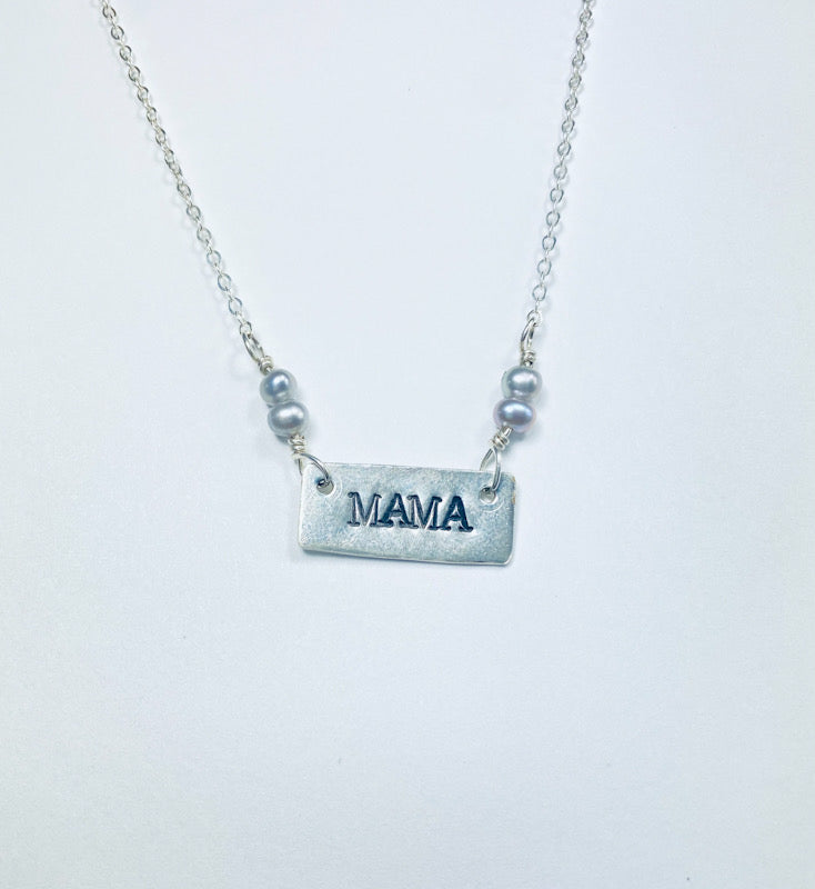 Mama Silver Bead Necklace