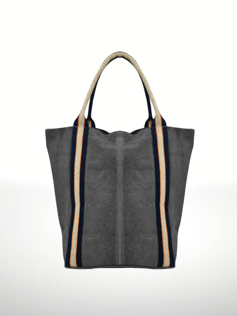 Grey Suede Stripe Leather Bag