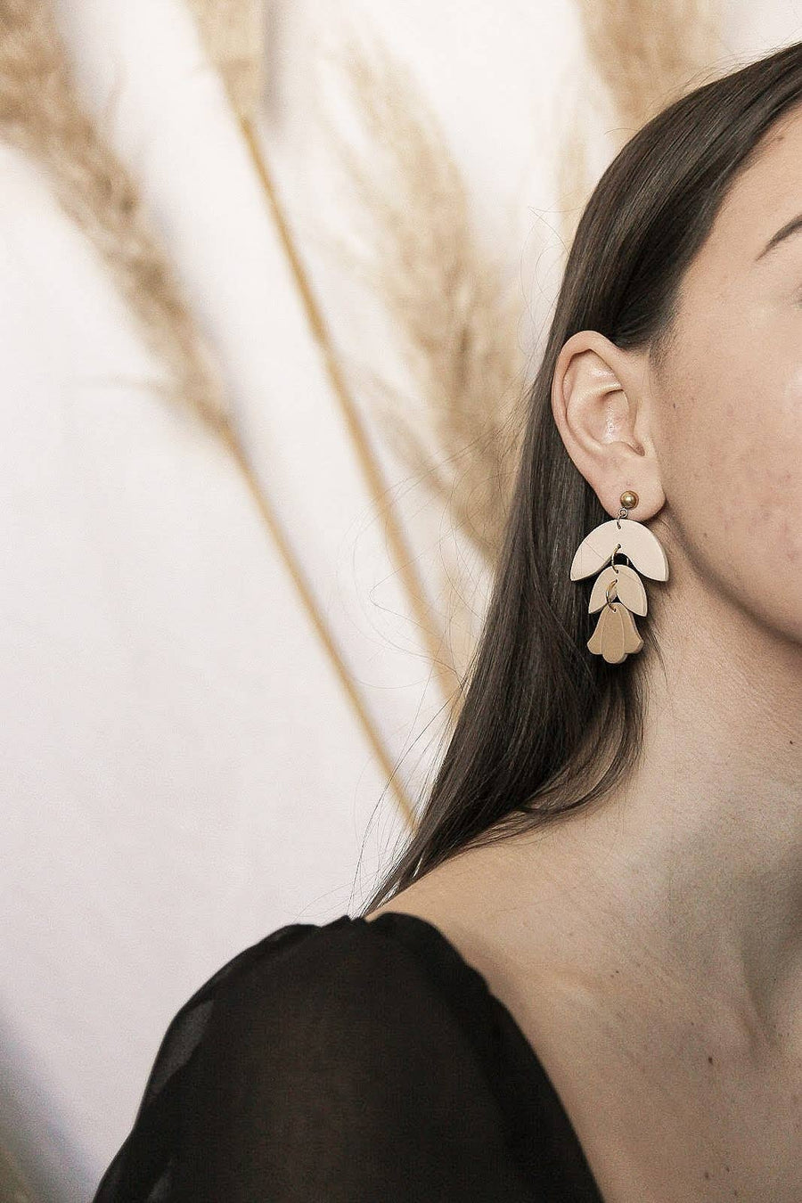 Luna - Nude Floral Dangle Earrings | Clay Drop Earrings