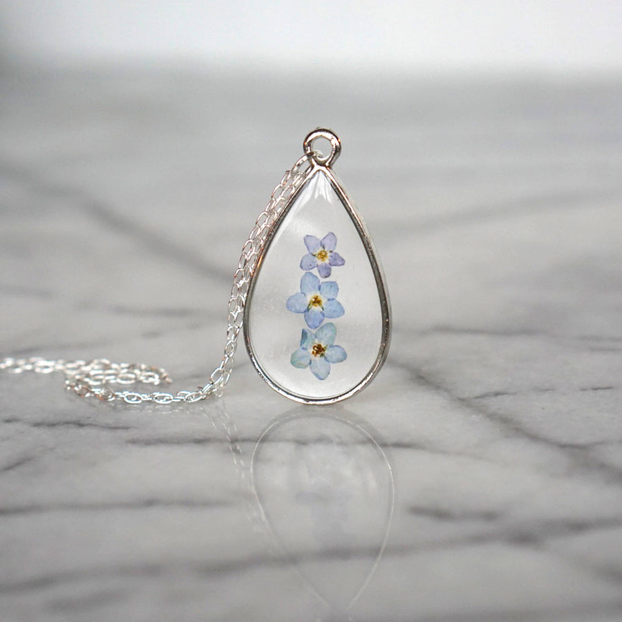 Forget Me Not Flower Necklace- Silver Plated