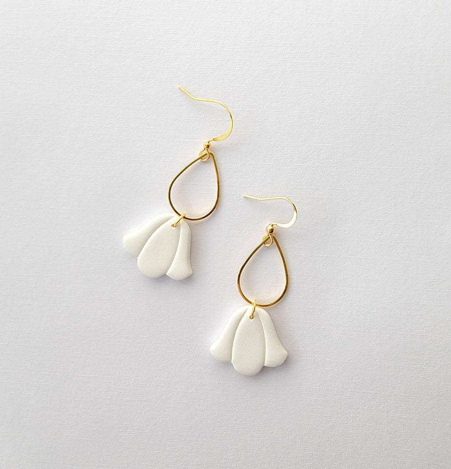 Liv - White Lightweight Polymer Clay Dangle Earrings