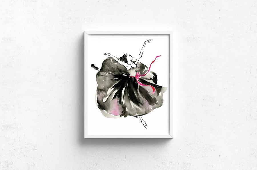 Fashion Watercolor Art Print - Movement in Black and Pink