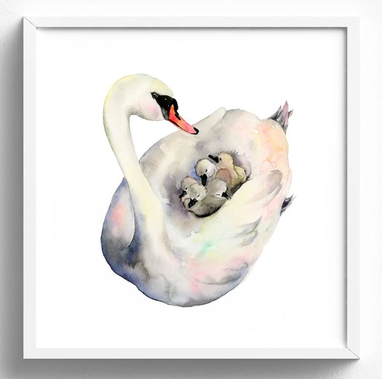 Cozy Ride (Swan Mommy & Me) 8x8" (Unframed)
